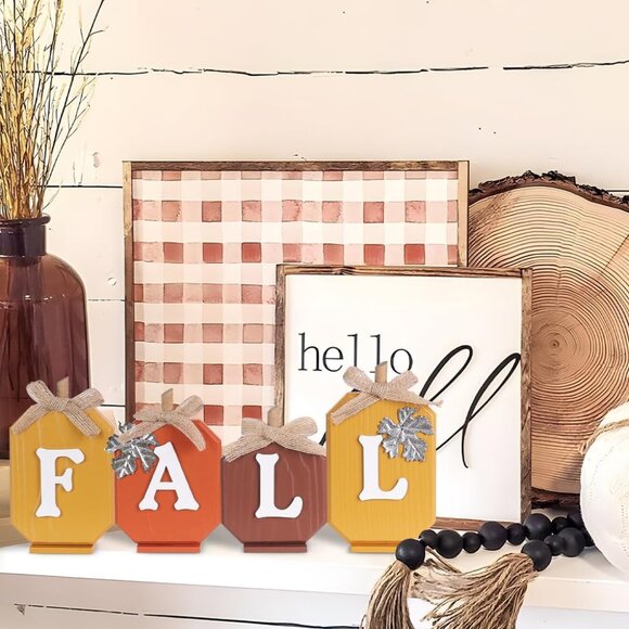 Fall Decorations for Home, Pumpkin Wood Sign with Fall Lettered for Fall Decor, - Picture 7 of 9
